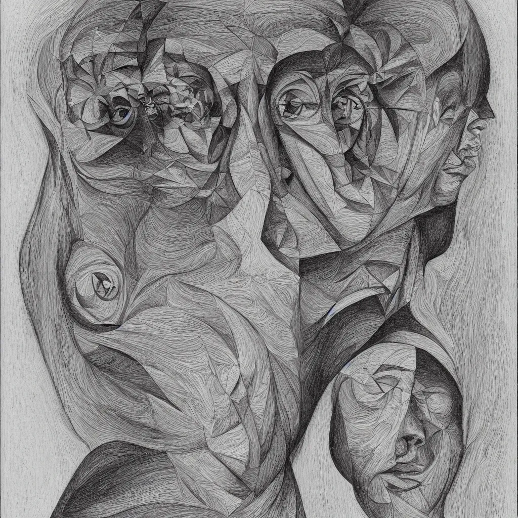 Image similar to subconscious psyche portrait by escher