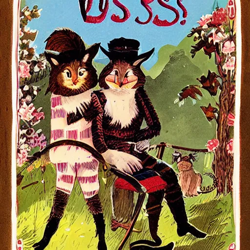 Image similar to puss - in - boots, folklore illustration