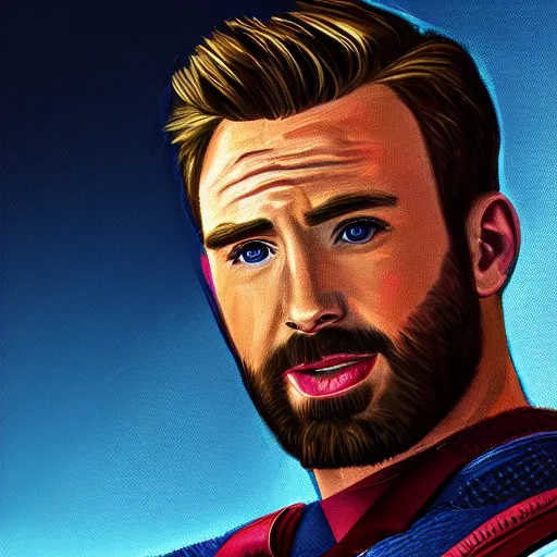 Image similar to portrait of chris evans from movie captain america, highly detailed, centered, solid color background, digital painting