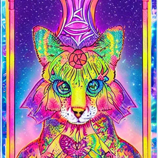 Prompt: lisa frank the world tarot card photorealistic