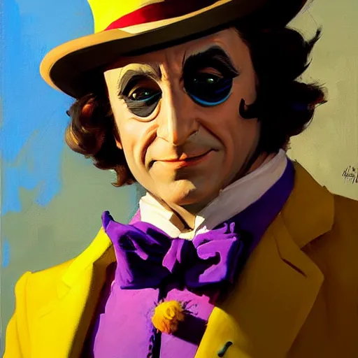 Image similar to Greg Manchess portrait painting of Willy Wonka as Overwatch character, medium shot, asymmetrical, profile picture, Organic Painting, sunny day, Matte Painting, bold shapes, hard edges, street art, trending on artstation, by Huang Guangjian and Gil Elvgren and Sachin Teng