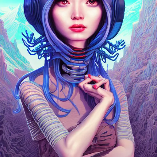 Prompt: cybernetic alien princess in the mountains, extremely detailed, sharp focus, portrait, smooth, digital illustration, by james jean, by rossdraws, frank franzzeta, sakimichan