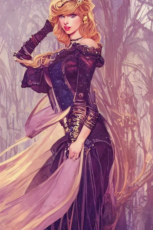 Image similar to taylor swift as a steampunk princess, blonde hair, high fantasy, dnd, smooth, sharp focus, illustration, highly detailed, digital painting, artstation, concept art, by disney animation, rossdraws, alphonse mucha, frank fanzzeta, collectible card art