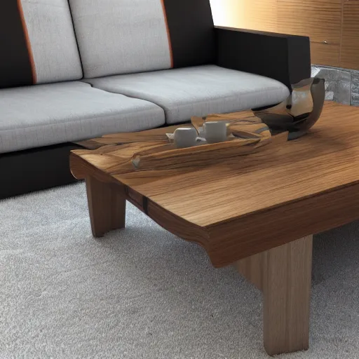 Prompt: Coffee table in a house, Cinema4D render, natural lighting, 4K