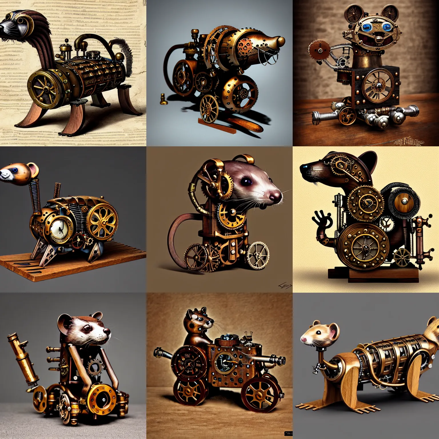 Prompt: steampunk mechanical animal, ferret - shaped, wood metal, 8 k, illustration fantasy dnd, highly detailed