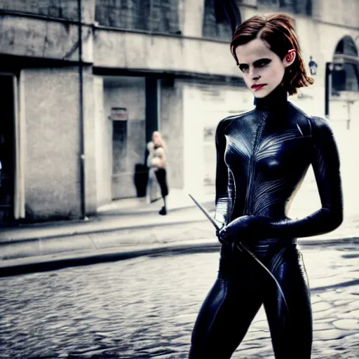 Image similar to Emma Watson as Catwoman, XF IQ4, f/1.4, ISO 200, 1/160s, Adobe Lightroom, DxO Photolab, polarizing filter, Sense of Depth, AI enhanced, HDR, in-frame