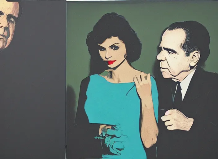 Prompt: Morena Baccarin and Richard Nixon doing Heroin by Andy Warhol, oil on Canvas, fine details, 4K Studio photo