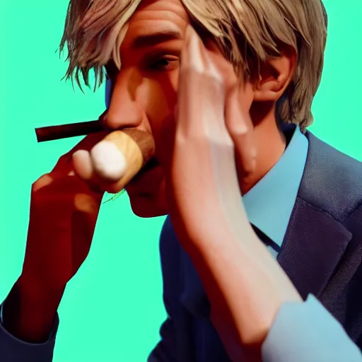 Image similar to a high quality photo of xqc smoking a cigar, 3d scene, render, ultra realistic, artstation, cgsociety