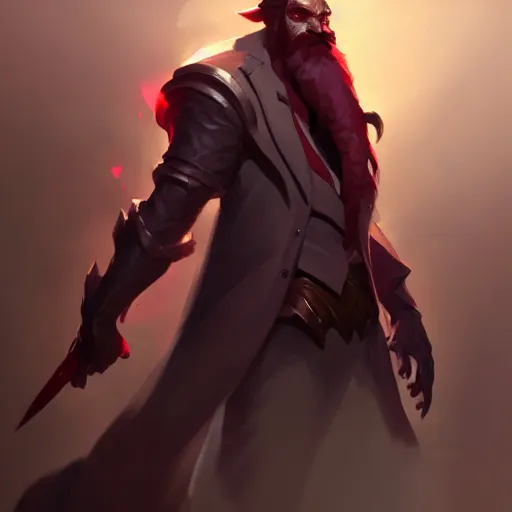 Image similar to concept art of league of legends character gentleman from hell, greg rutkowski, trending on artstation, highly detailed