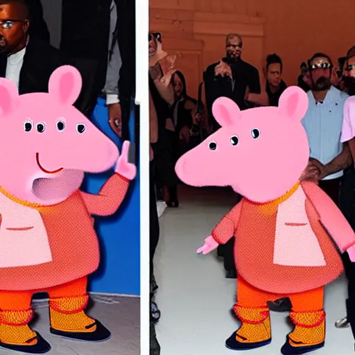 Image similar to kanye west dressed as peppa pig