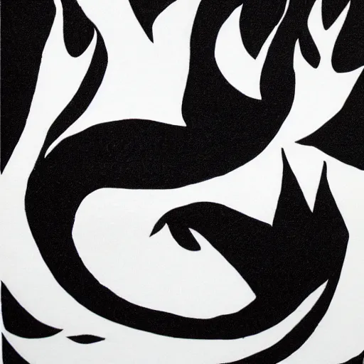 Image similar to high contrast black ink on white paper flame block print illustration