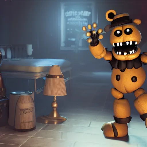 Image similar to five night's at freddys, octane render, ultra detail, ultra realistic, 8 k