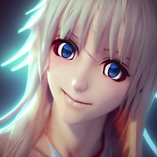 Prompt: a very beautiful 3d anime girl on the street, unreal engine 5 4k render, hazler eyes, cute smile, incredibly high detailed, studio quality, trending on artstation, medium shot, long white hair, eye patch on one eye