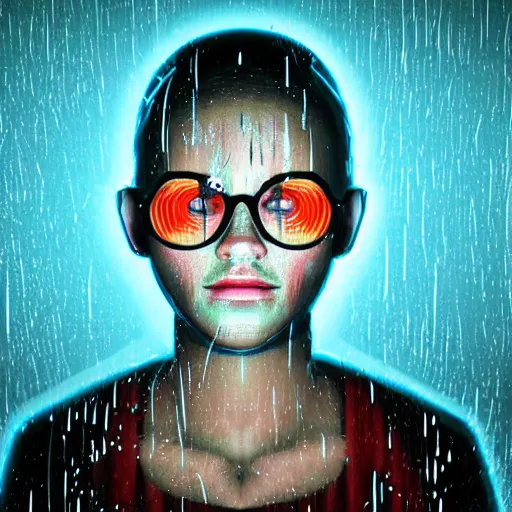 Prompt: cartoon portrait made out of rain, neon, rendered in octane, unreal engine, highly detailed, realistic, beautiful, emotional, trending on artstation