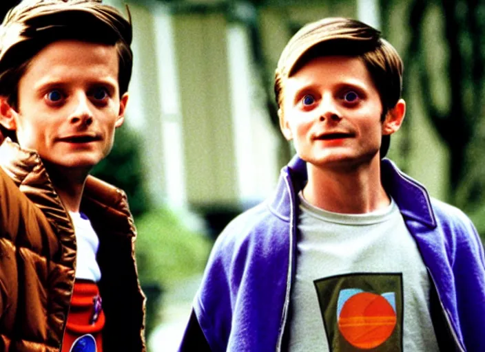 Prompt: film still of Elijah Wood as Marty McFly in Back to the Future 1989