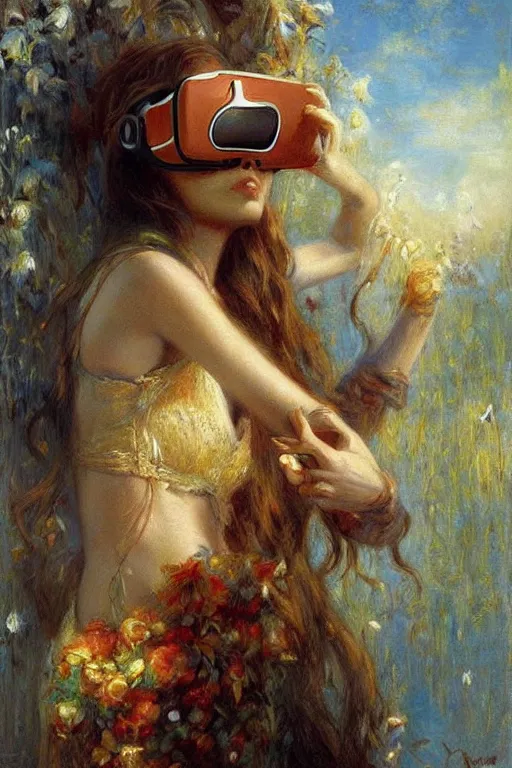 Image similar to virtual reality, art by gaston bussiere and artgerm