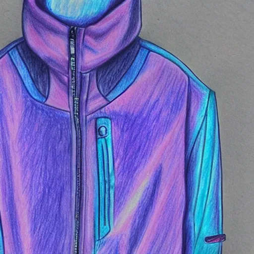 Image similar to a drawing of a blue and purple jacket, a color pencil sketch by avgust cernigoj, instagram contest winner, digital art, ( ( iridescent ) ), art on instagram, ( childs ) drawing, seapunk