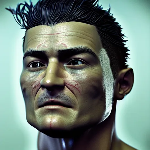 Image similar to hyperrealistic orlando bloom crazy out of his mind, stunning 3 d render inspired by istvan sandorfi & xiang duan, perfect symmetry, dim volumetric cinematic lighting, 8 k octane comprehensive render, extremely mega hyper - detailed and lifelike attributes & atmosphere, intricate, realistic flesh texture, masterpiece, artstation, stunning,