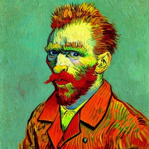 Image similar to communist clown portrait, van gogh