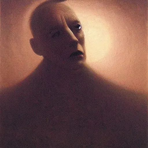 Image similar to elon musk as a zdzisław beksinski painting, dark, epic, scary