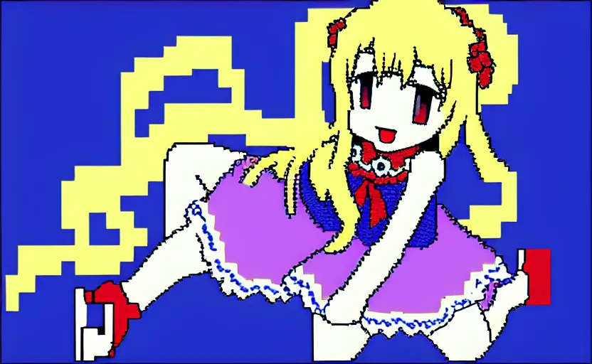 Prompt: detailed pixel art of mugi! from k - on!, with crown!! on top! of her head!, dark blue background, pixel art