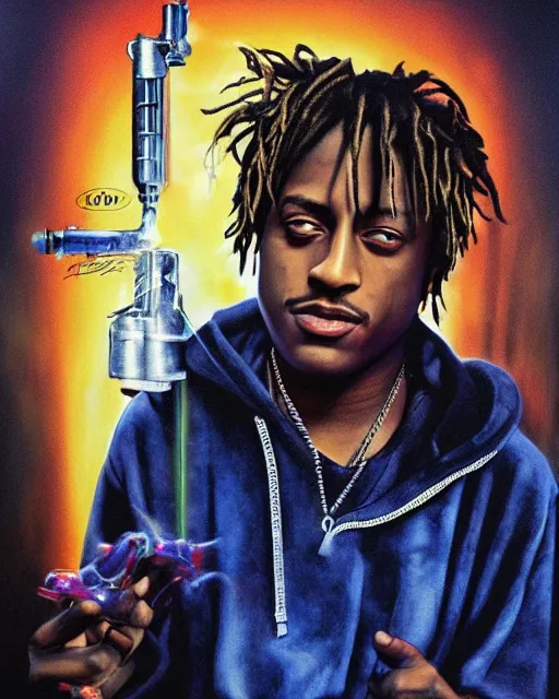 Image similar to juice wrld, airbrush, drew struzan illustration art, key art, movie poster