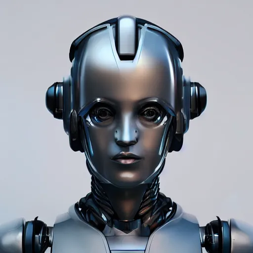 Image similar to an amazing robot-helmet, robotic head-bust portrait, of a sci-fi, human robot hybrid with weaponized systems built into the 3d helmet, cgi, zbrush, blender, octane render