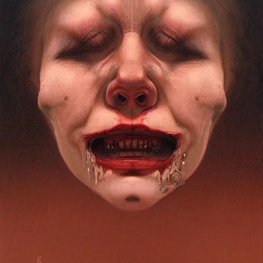 Image similar to Horror portrait of the face of a woman melting, illustrated by Zdzisław Beksiński, in a gloomy and unsettling art style, trending on artstation, artstationHQ, artstationHD, 4k, 8k