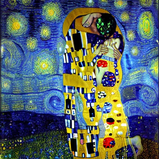 Image similar to The Starry Night by Gustav Klimt,