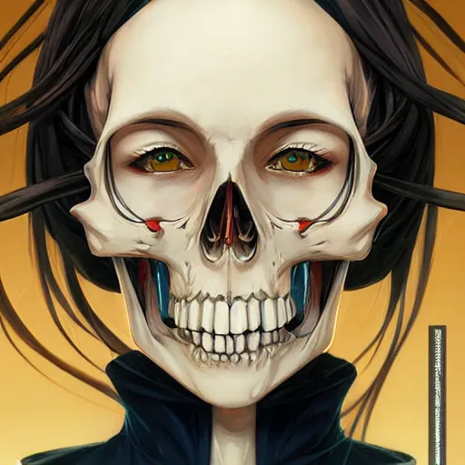 Image similar to anime manga skull portrait young woman skeleton, ghost, elegant, highly detailed, digital art, studio ghibli, art by JC Leyendecker and sachin teng