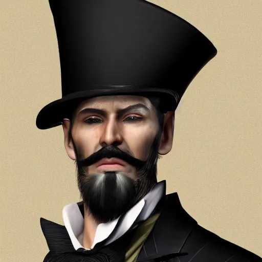 Image similar to a highly detailed portrait of a man in a high top hat covering his face, in a black tailcoat with a yellow waistcoat under the tailcoat, artstation, deviantart, professional, unreal engine 5, photorealistic