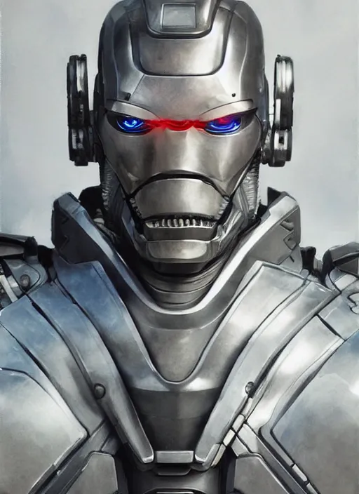 Image similar to portrait of willem dafoe as robocop, cyborg, borg, android, strogg, face of a man, robocop, cable, victor stone, ultron, terminator, machine, flesh, quake, doom demon, wolfenstein, monster, symmetry, symmetrical, concept art by ruan jia and greg rutkowski