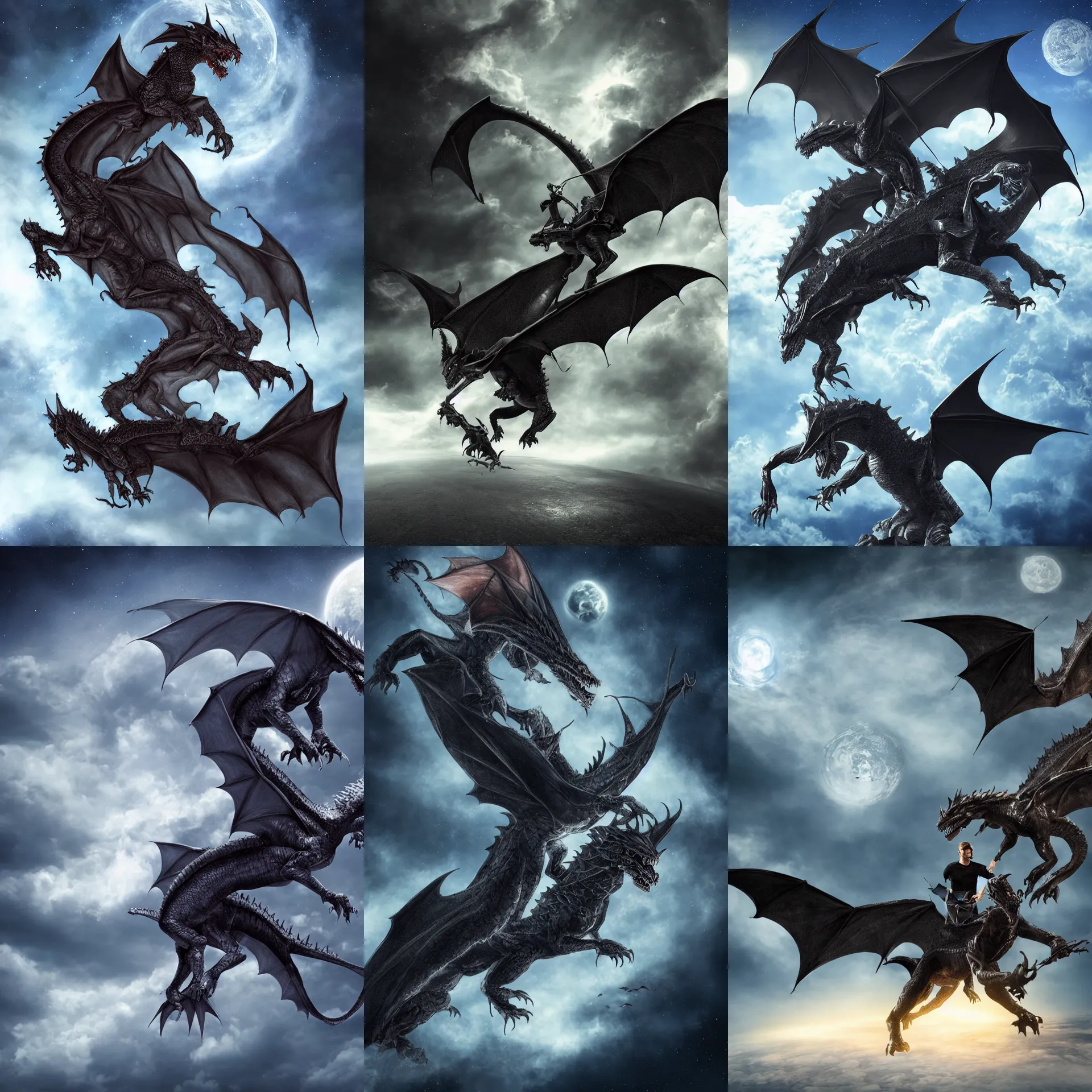 Prompt: ultra realistic astronaut riding a dark dragon , deviantart, 8K, HD,