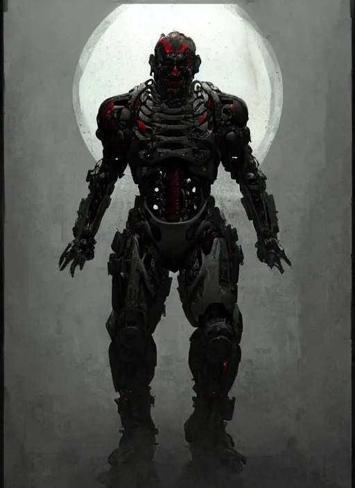 Image similar to cary - hiroyuki tagawa as victor stone, full body concept, cyborg, borg, strogg, face of a man, terminator, flesh, quake strogg, doom demon, wolfenstein, monstrous, powerful, symmetry, symmetrical, concept art by ruan jia and greg rutkowski