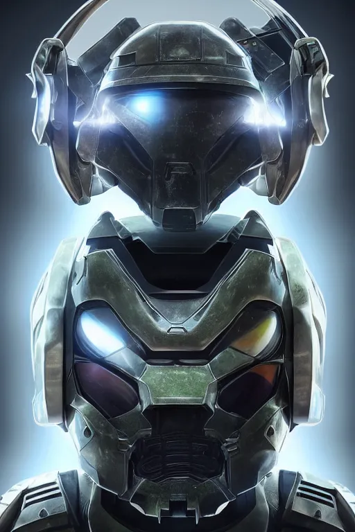 Image similar to robot ninja mask helmet halo master chief radiating a glowing aura global illumination ray tracing hdr fanart arstation by ian pesty and katarzyna da „ bek - chmiel