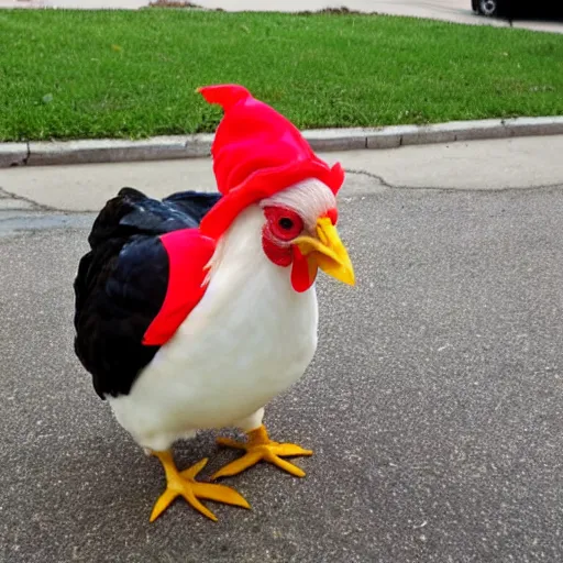 Image similar to chicken dressed as an inmate