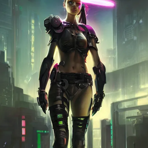 Girl with scifi sword ans tattoos: cyberpunk art [Artist: Dylan