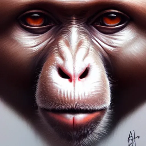 Prompt: monkey, realistic portrait, highly detailed, digital painting, artstation, concept art, smooth, sharp focus, illustration, cinematic lighting, art by artgerm