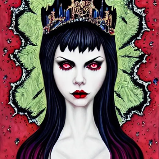 Image similar to a hyperrealistic painting of a beautiful gothic princess crying tears of blood, by Tara McPherson, vivid color, highly detailed,