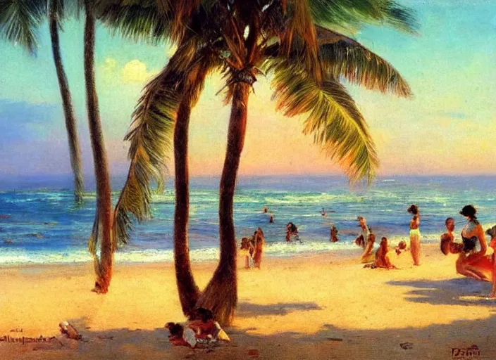 Image similar to a beautiful tropical beach with palm trees by alexander averin and delphin enjolras