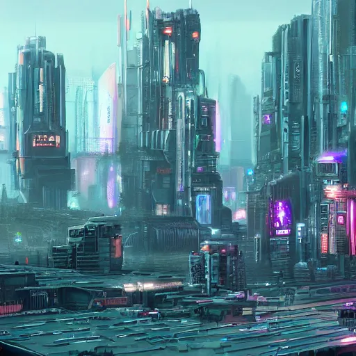 Image similar to sci - fi cyberpunk dystopian cityscape