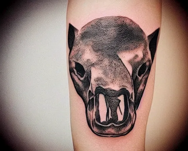 Image similar to tattoo of capybara skull, best minimalistic tattoo art