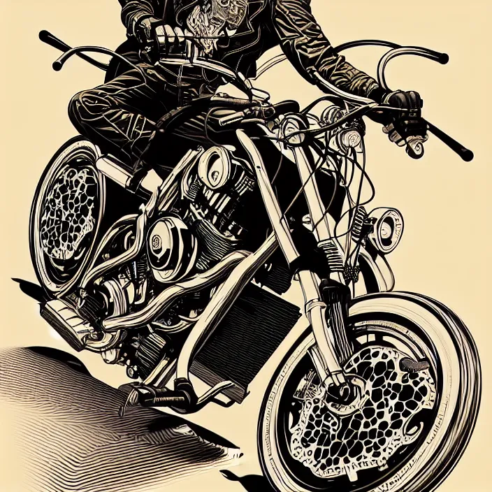 Image similar to Dangerous Biker illustration, vector art style, medium shot, intricate, elegant, highly detailed, digital art, ffffound, art by JC Leyendecker and sachin teng