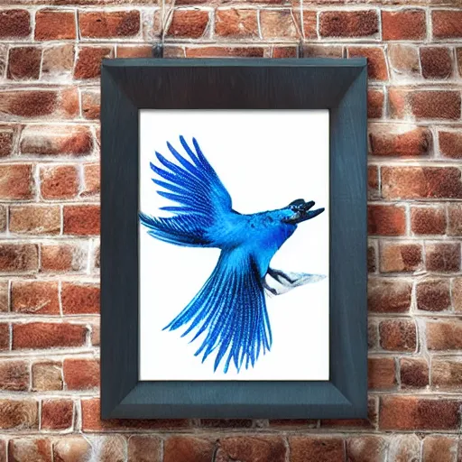 Image similar to blue phoenix bird, his feathers are blue electrical arches, high - quality, realistic