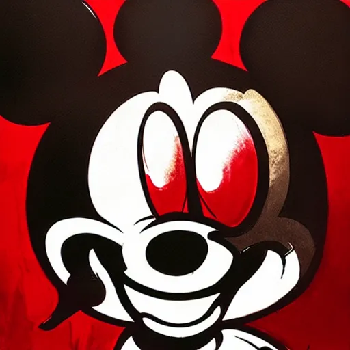 Prompt: Mickey Mouse with a malevolent smile, Yoji Shinkawa, Manga art, style of Ink