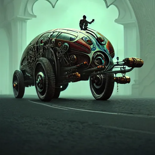 Image similar to cyborg vintage supercar slick : by michal karcz, daniel merriam, victo ngai and guillermo del toro : ornate, dynamic, particulate, intricate, elegant, highly detailed, centered, artstation, smooth, sharp focus, octane render