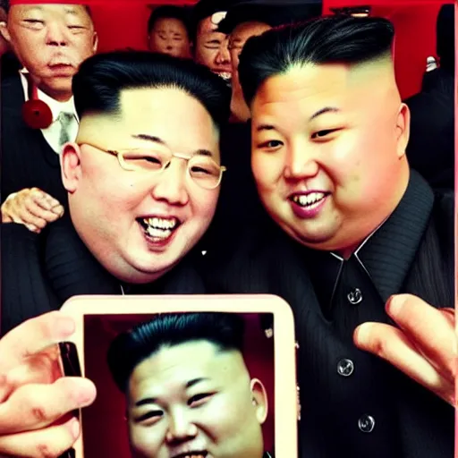 Image similar to the rock and kim jong - un, selfie, phone photo,