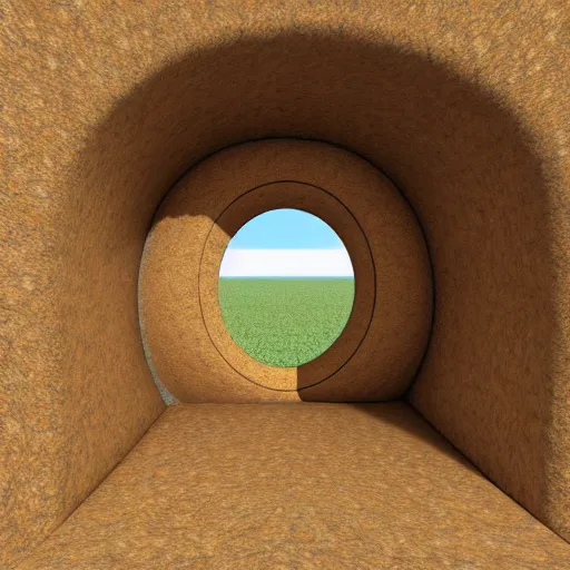 Image similar to man living inside a bread seen from outside, hyper detailed