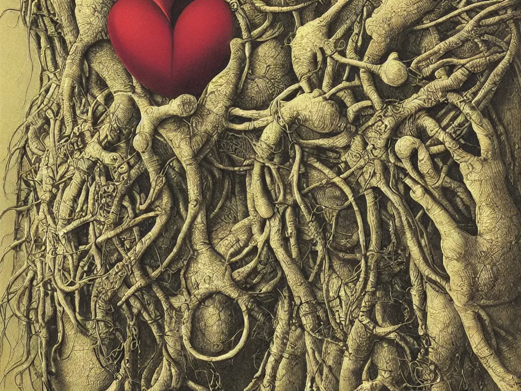 Image similar to Close up view of the heart of an old man. Painting by Beksinski, Walton Ford, Ernst Haeckel