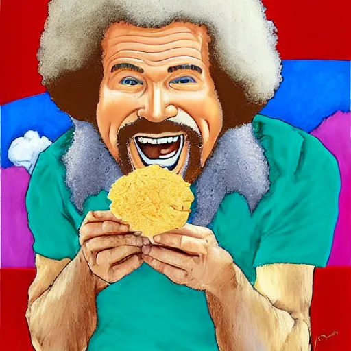 Image similar to bob ross eating a taco, portrait,